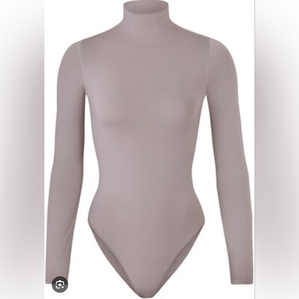 Skims Essential Mock Neck Long Sleeve Bodysuit in Zinc - NWOT